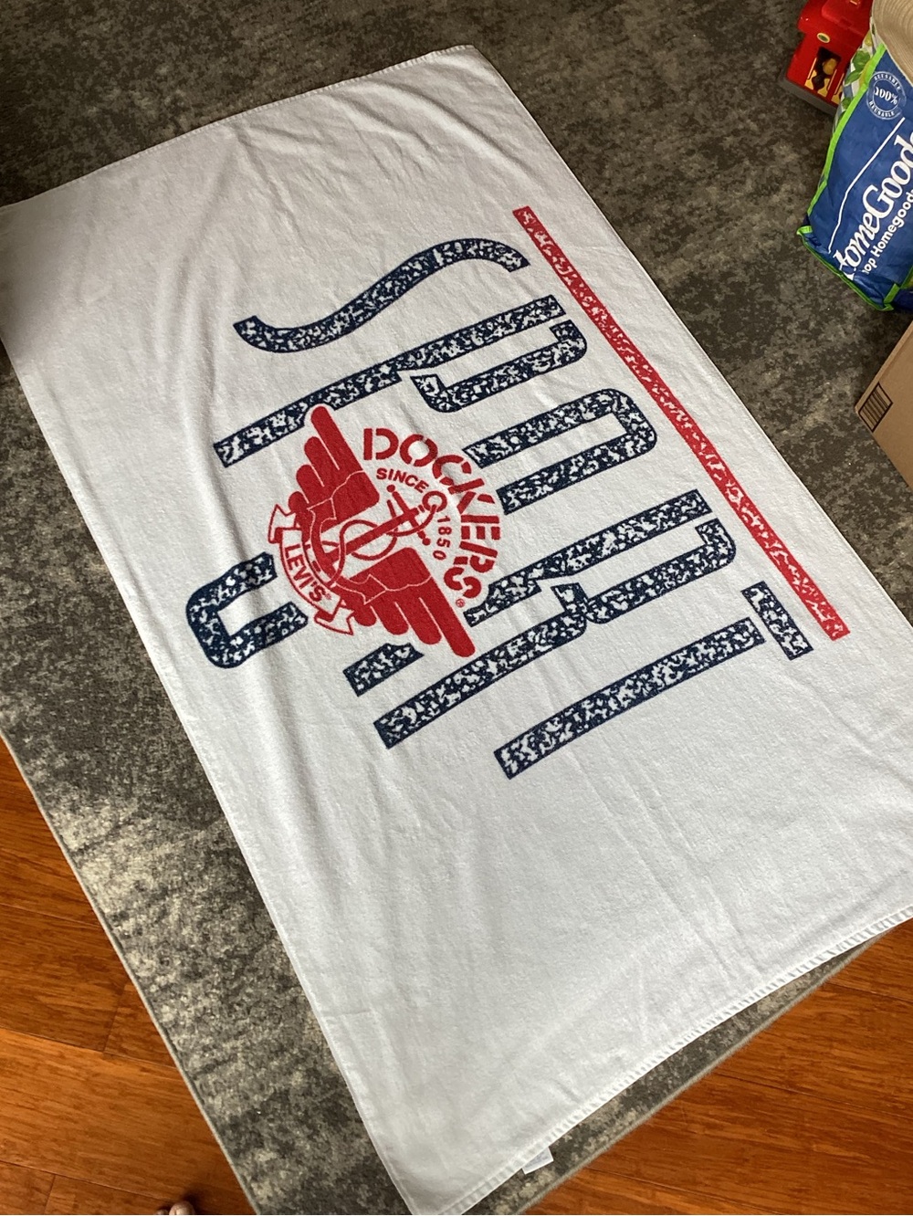 Vintage Levi’s Dockers Sport Beach Towel White Red Blue Anchor EUC